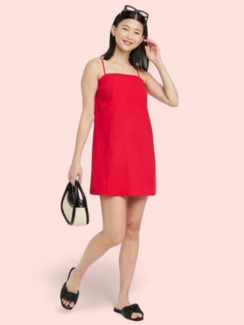 Red Linen Mini Shift Dress